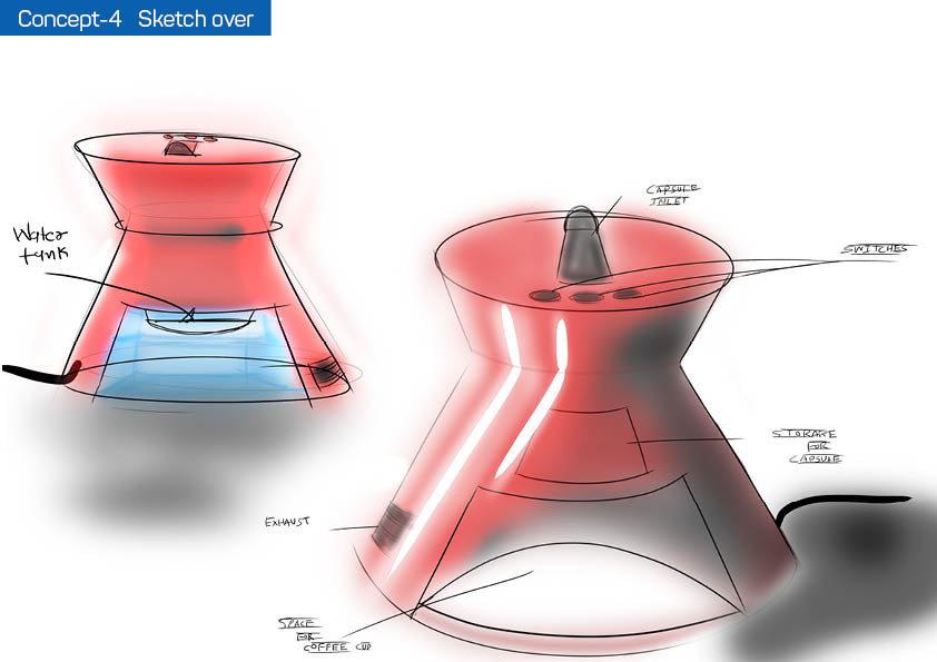 product design  industrial design  Coffee machine Nespresso ZAHA HADID Digital sketching CAD Model 3D Rendering