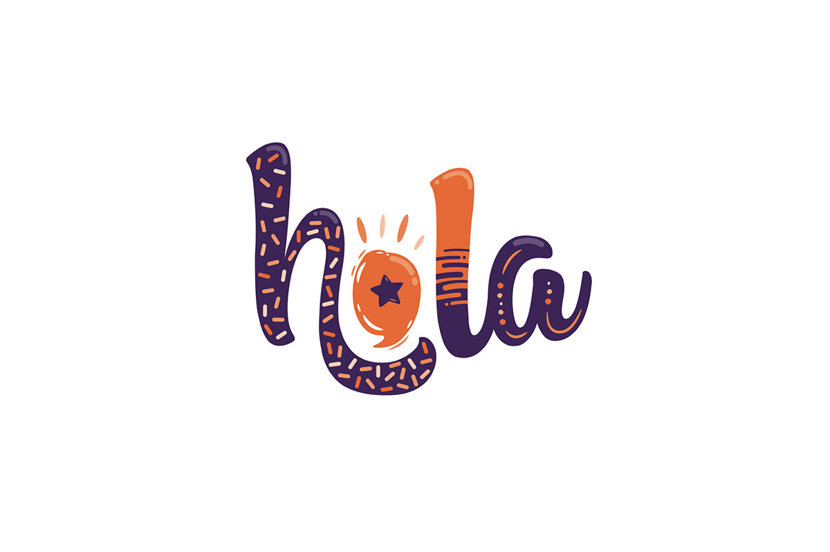 design logo hola type purple orange name Fun Colourful  hello