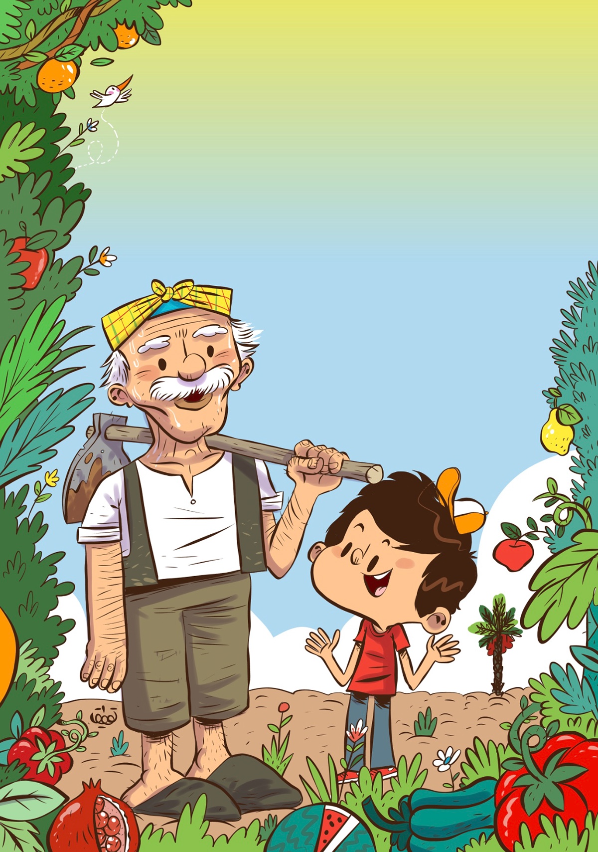 ILLUSTRATION  cartoon kids magazine publishing   arabic farmer fruits birds