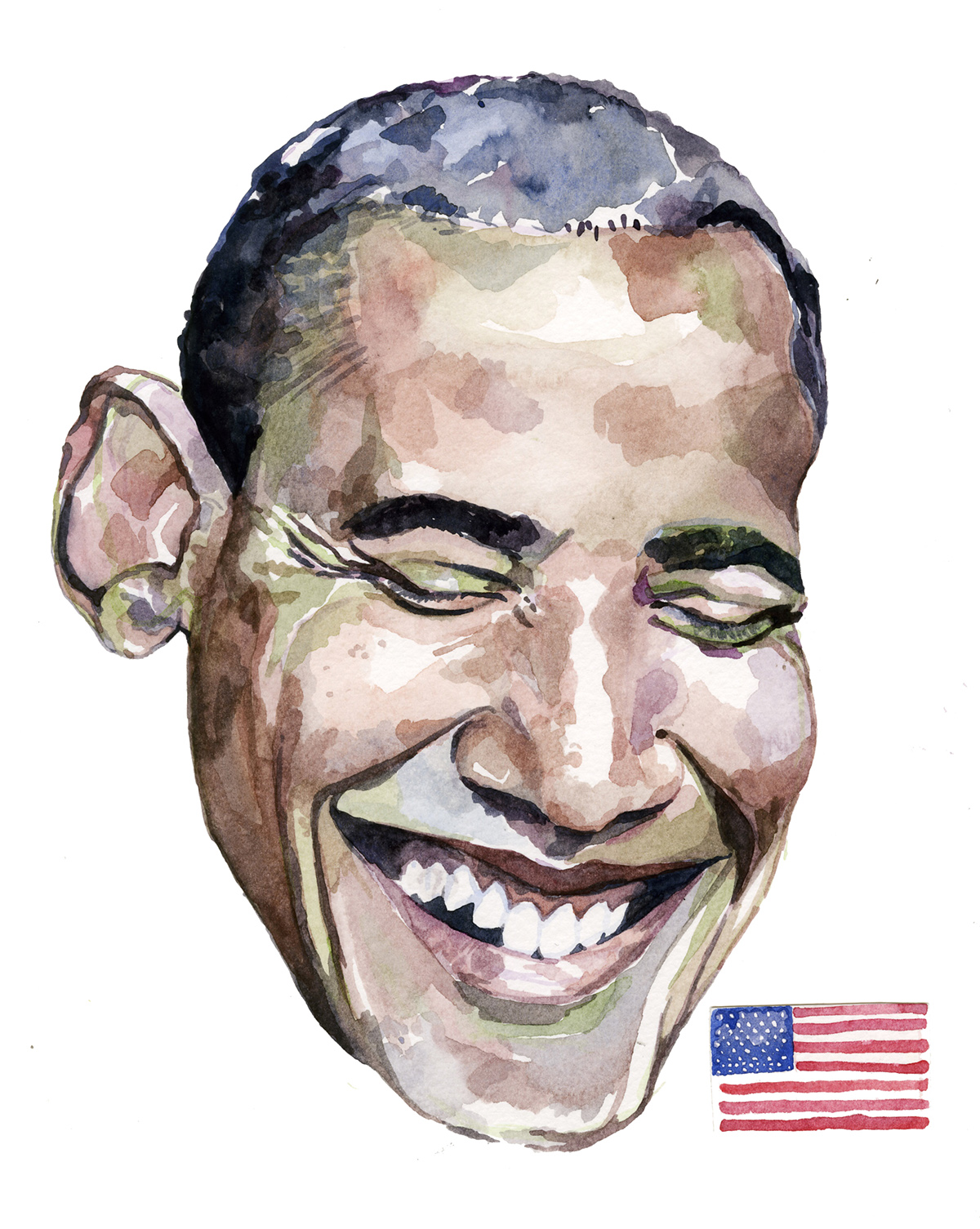 watercolour Painted Portrait queen portrait Obama portrait Barack Obama Portraiture illustration portrait celebrities