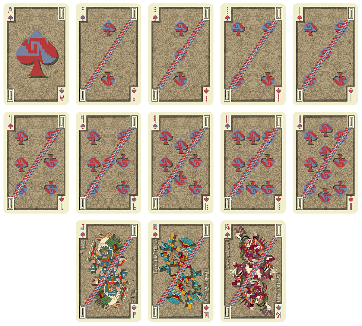 cards game aztec gods mythology Maya inca mexico spades clubs diamonds hearts ouroboros jack queen king