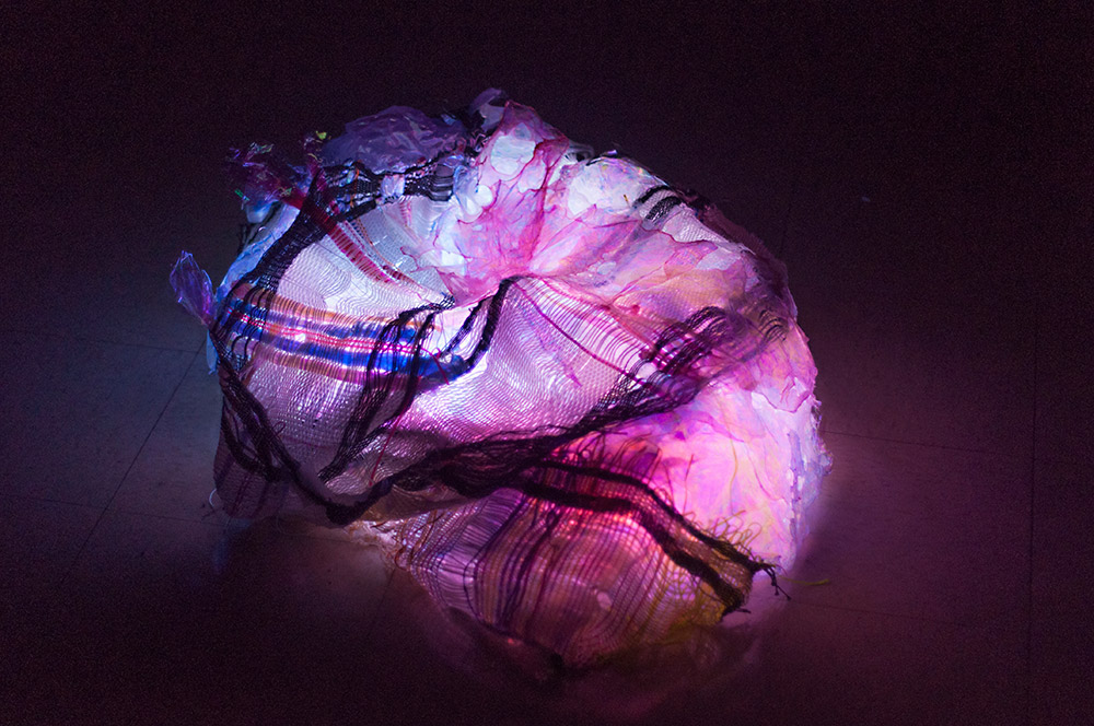 sculpture LED Lighting luminescent luminescence melted plastic weaving plastic weaving cellophane lit sculpture Illuminated Sculpture plastic sculpture Sci Fi science fiction