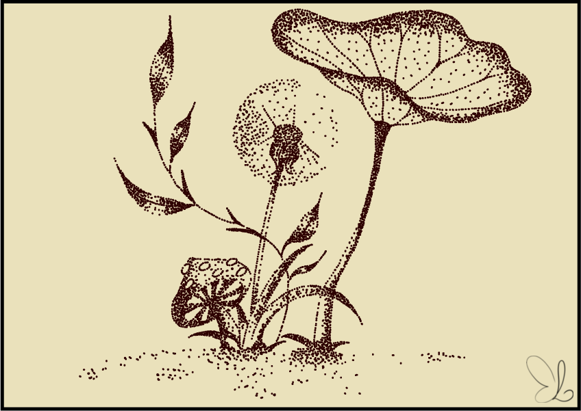 Ilustração Paisagem Arte2d Illustrator cogumelo plantas pontilhismo