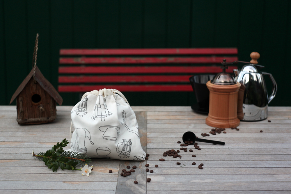 drawstring bag bag Tote Bag sewing Coffee Coffee Maker handmade pouch