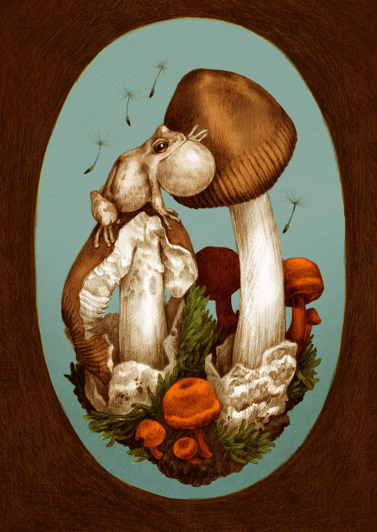 colorful mycology Mushrooms Nature postcard digital photoshop texture