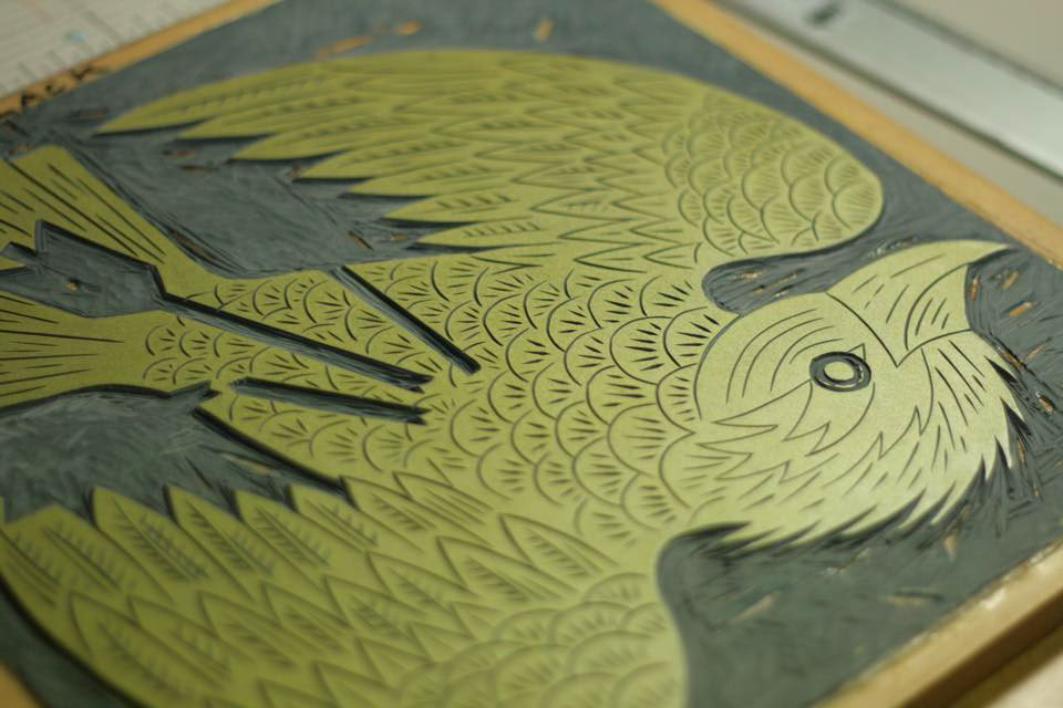 bird print lino cut