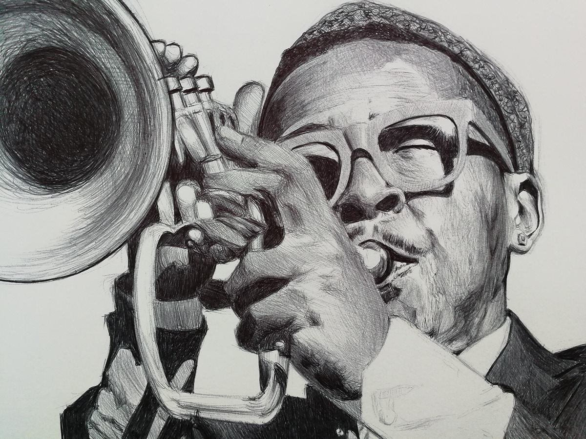 jazz ballpoint pen roy hargrove trumpet Flugelhorn Drawing  portrait