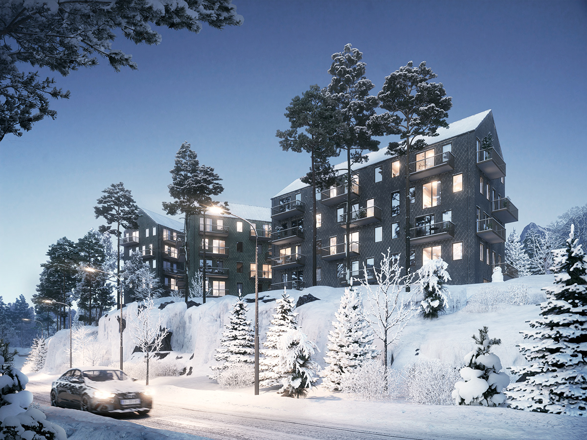 architecture archviz exterior forest Gothenburg Landscape Residence Sweden visualization winter