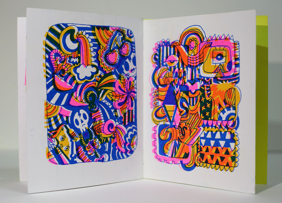 doodle Zine  risograph cute cool Patterns abstract colorful pink blue yellow