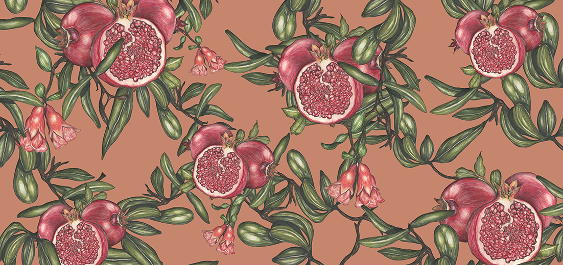 natural Fruit Surface Pattern lemons pomegrantes apples aubergine book design fold out Interior lebanon