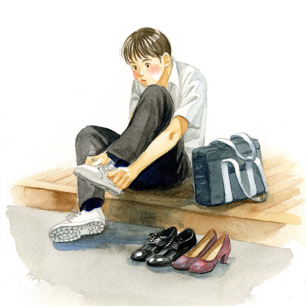 watercolor ILLUSTRATION  painting   daily life rootine Behavior figure children people motion