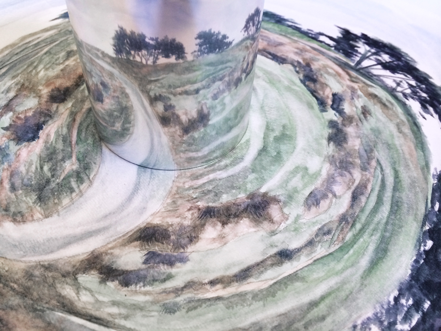 anamorphic watercolour Landscape painting   reflective Travel Mix media