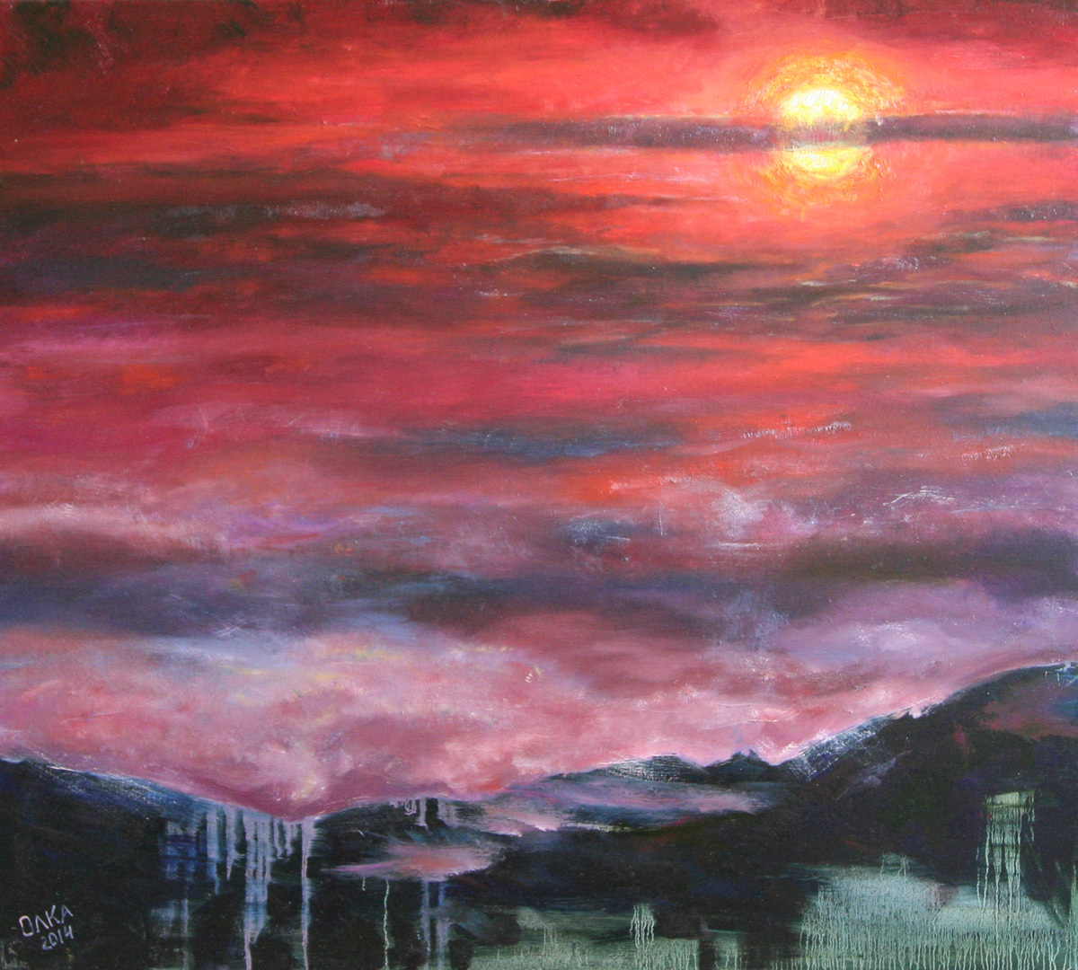 Oil Painting sunset Picture incredible incredibility mountains SKY evening sky