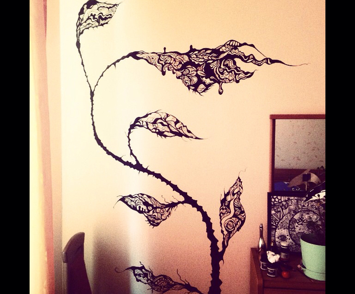 trees ink markers graphics wall rindabon cats
