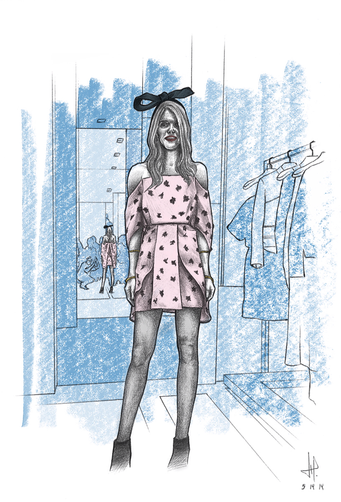 anna dello russo fashion illustration Balenciaga ballpoint graphite mixed media