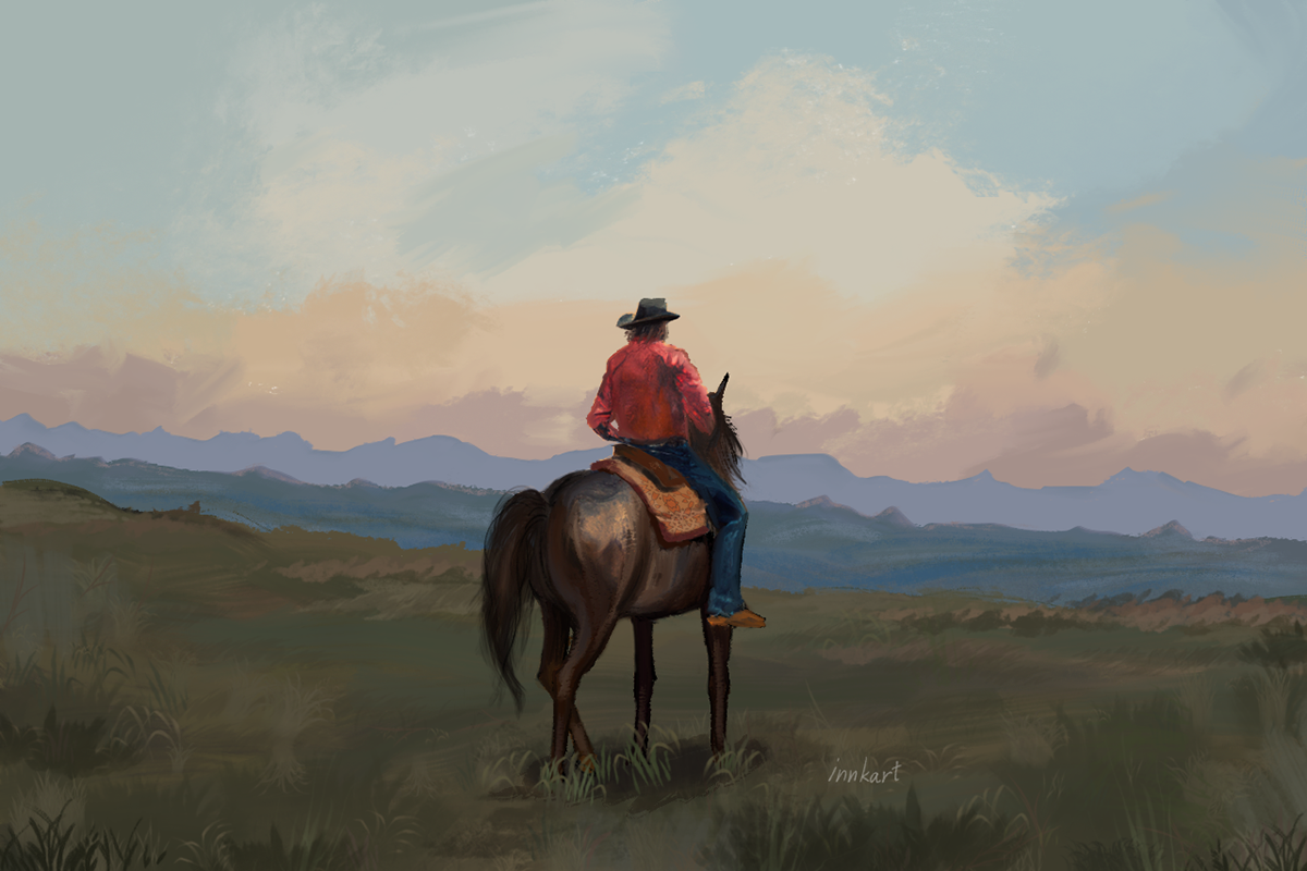 arthur morgan cowboy Digital Art  digital illustration fanart game ILLUSTRATION  Landscape RDR2 red dead redemption