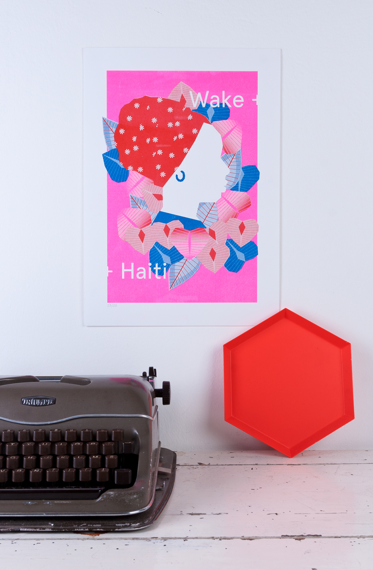 Haiti leafs charity profile silouette risograph printing risograph fluo pink blue red