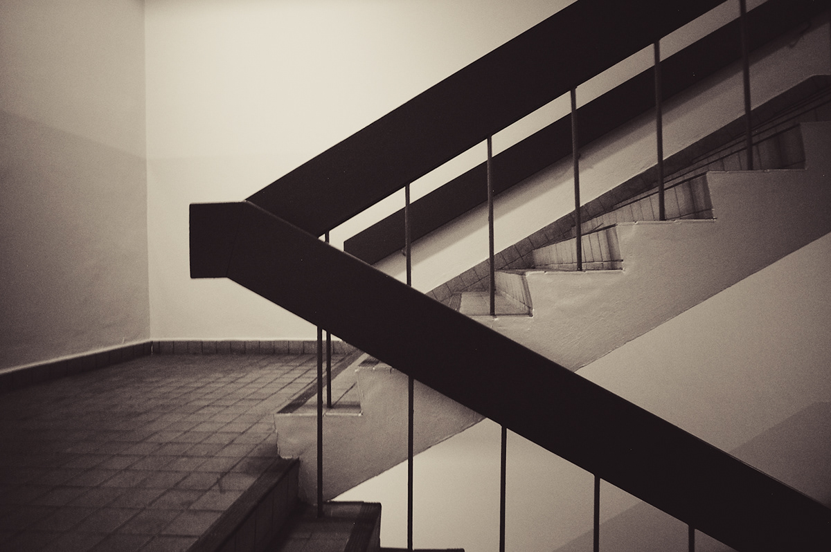 carpark stairs Staircase stairway monochrome Black&white old places building Interior