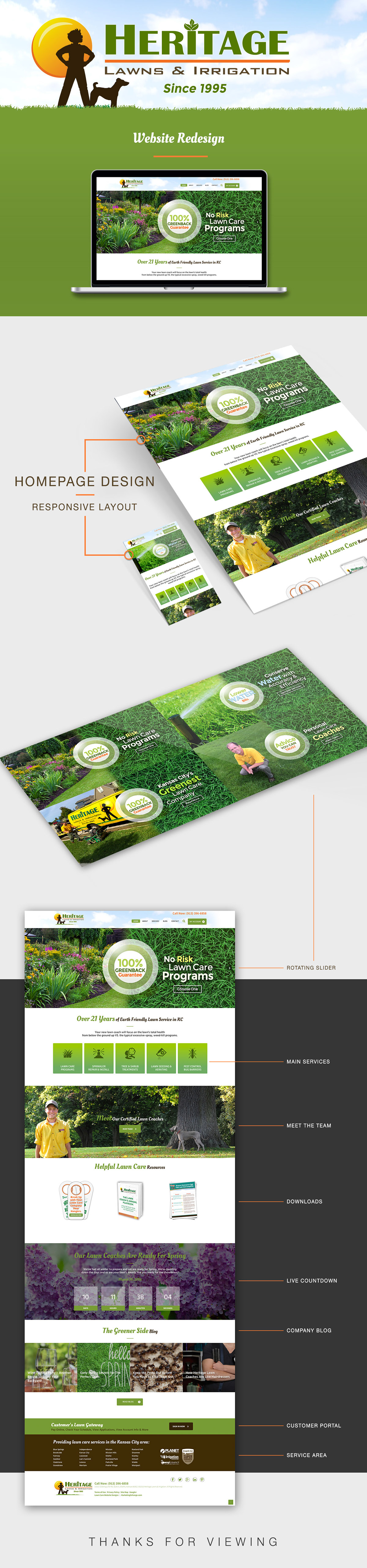 heritage lawn grass dog Website redesign homepage parallax Responsive Web agency