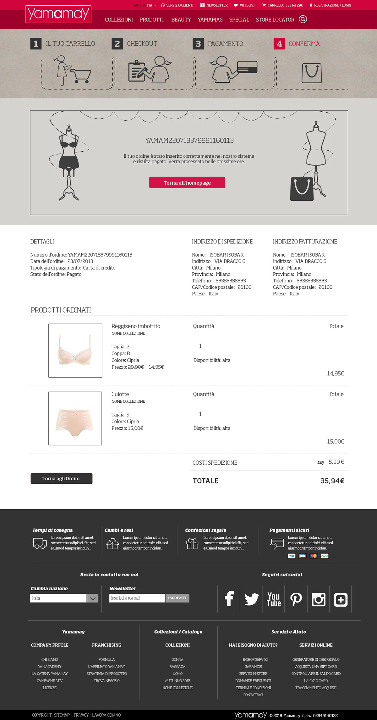 Website yamamay lingerie Ecommerce eshop underwear