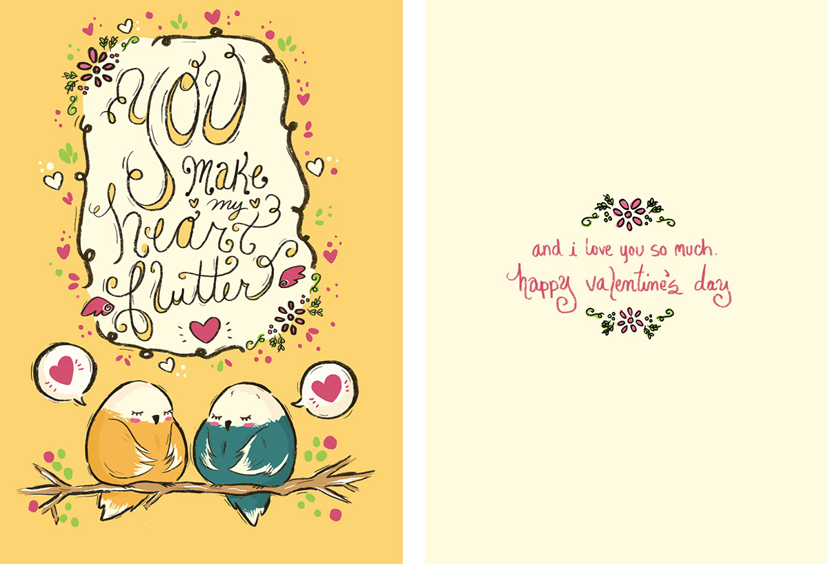 bird birds Valentine's Day cards greeting cards HAND LETTERING Hand done type type love birds sweet card