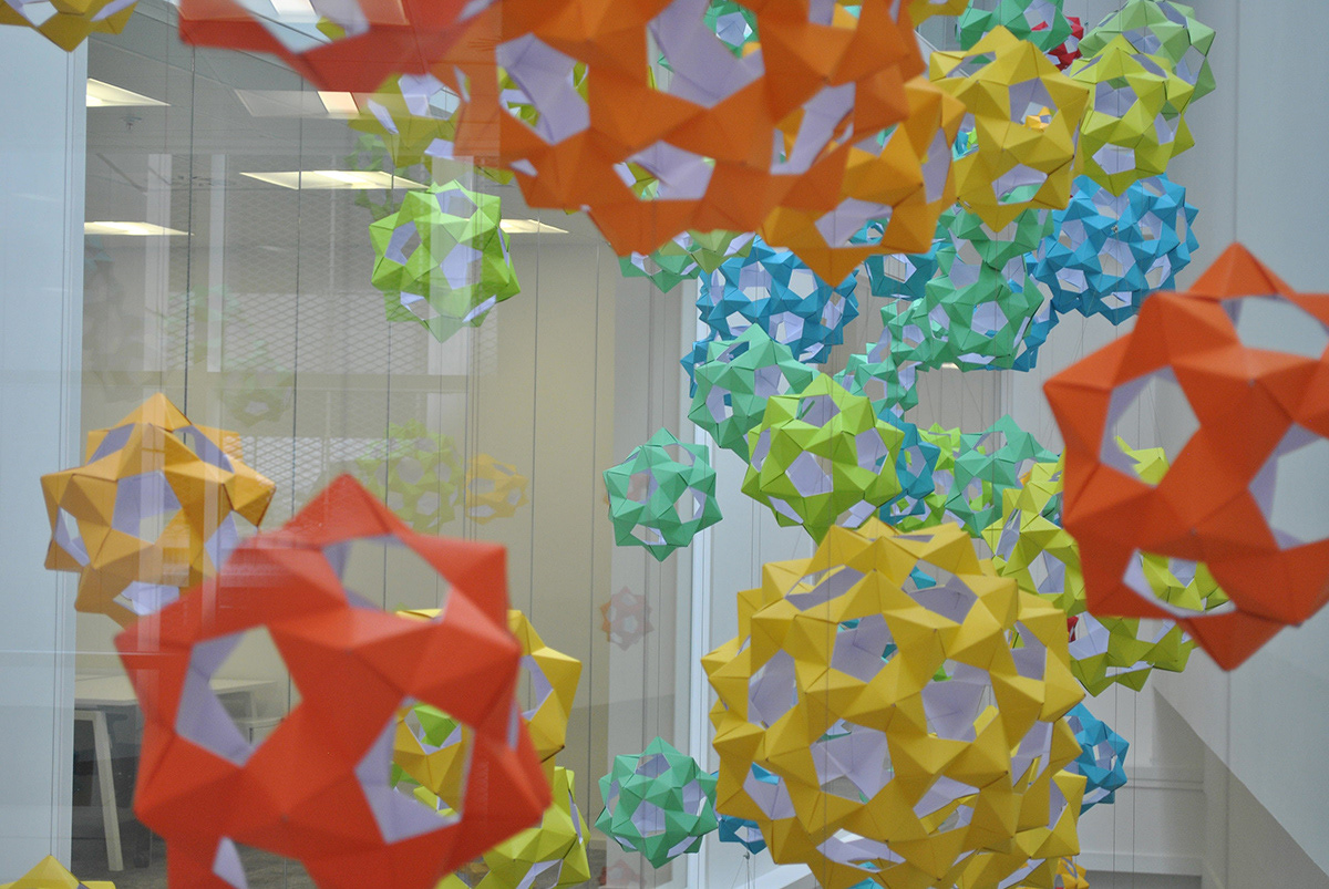sculpture installation art origami  modular molecule Office corporate public art color