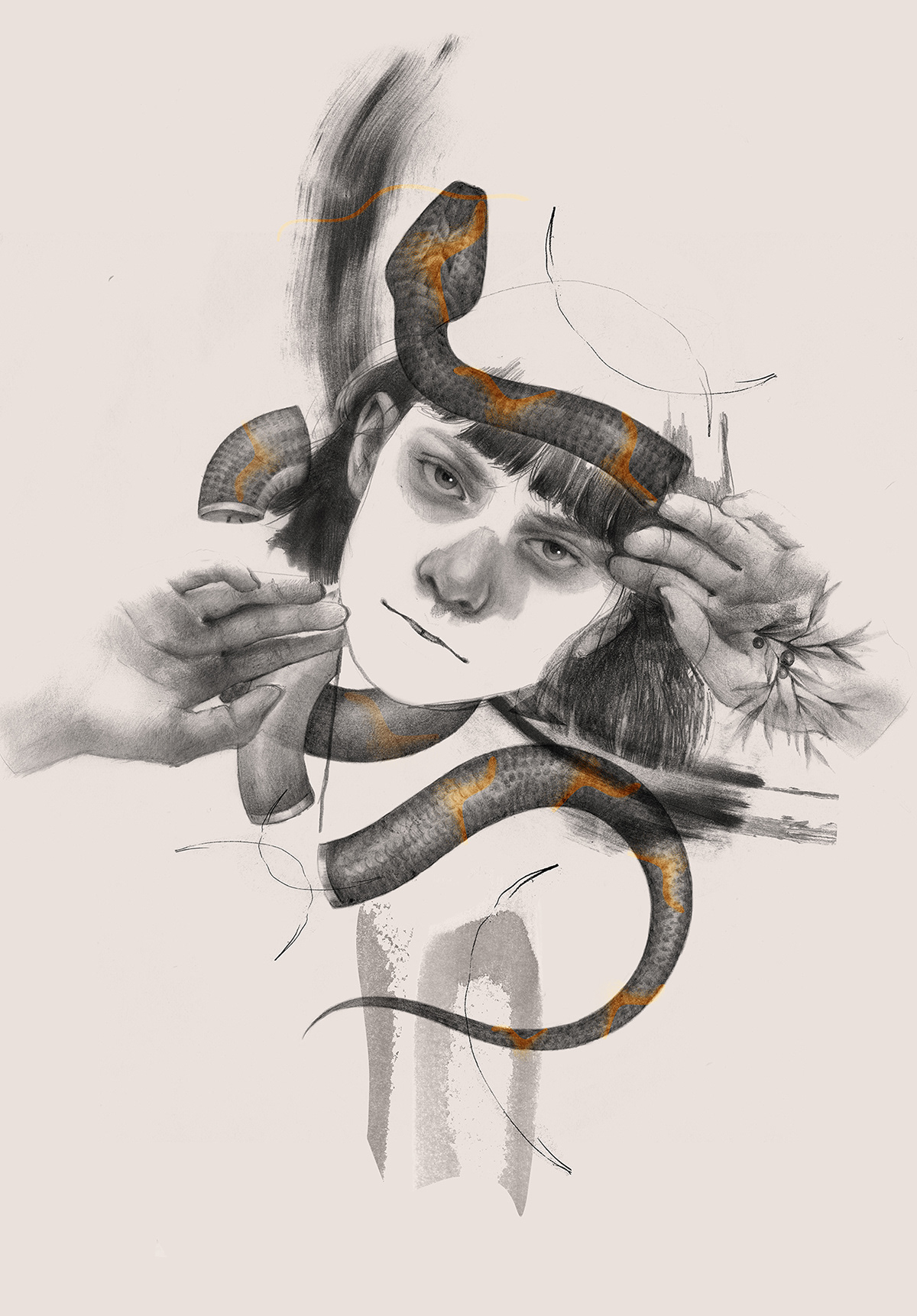 woman portrait snake realistic Drawing  woman portrait woman illustration abstract marynn marynn letemplier