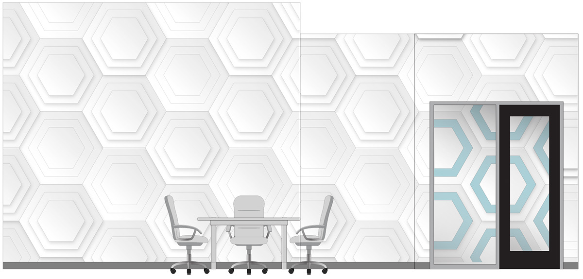 architecture brand identity design environmental design Hexagons Interior Mural Office Design vinyl wall