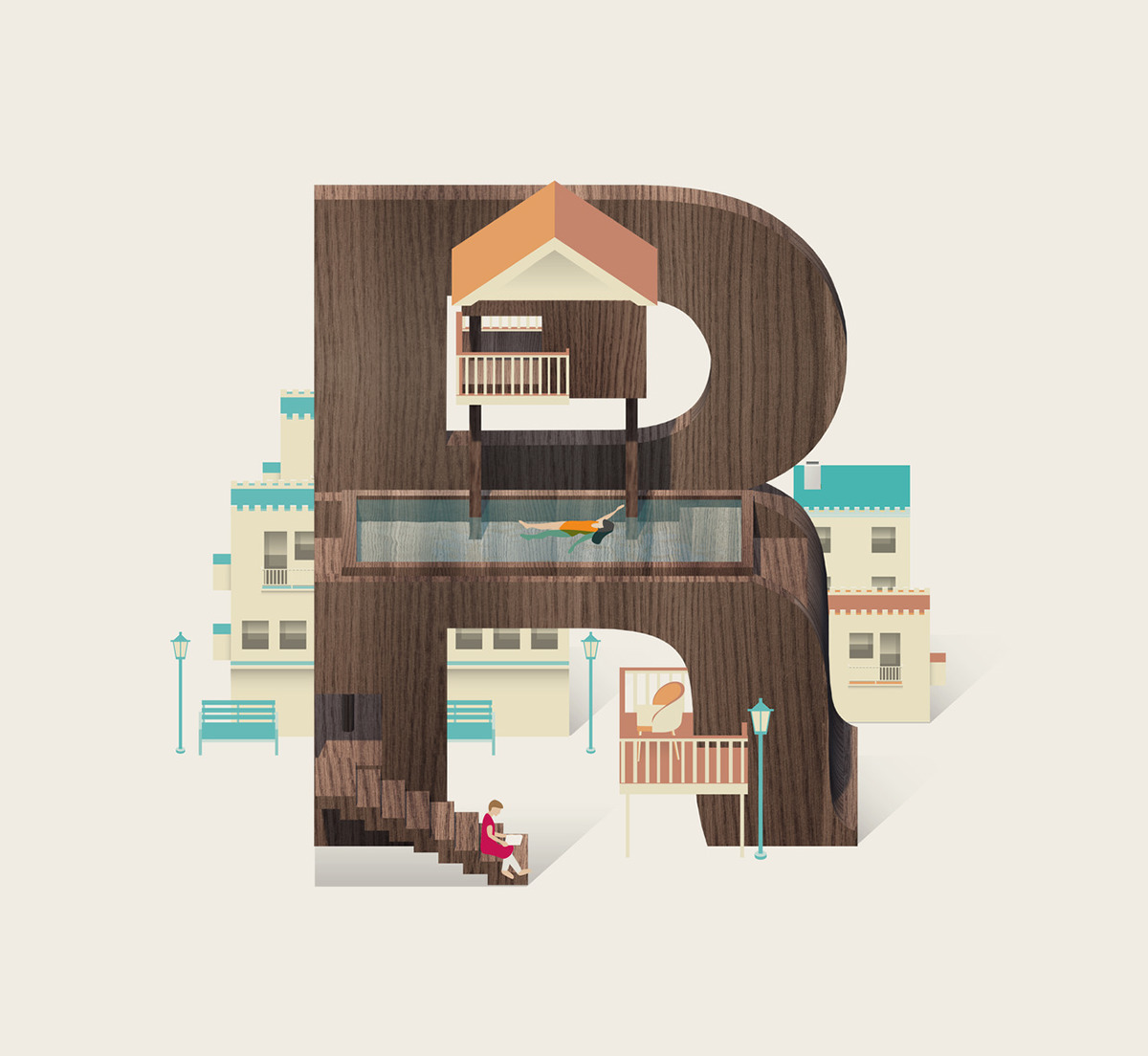 architectural type  architecture typography wooden lettering resort texture vector c4d