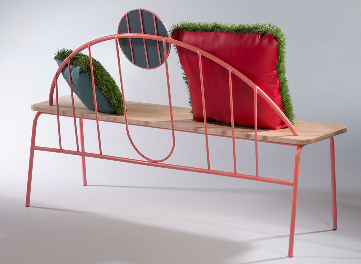 bench metal wood mirror pillow textile grass furniture