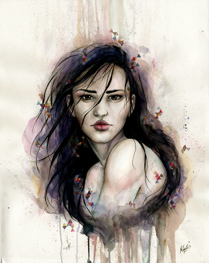 portrait woman geometric watercolor