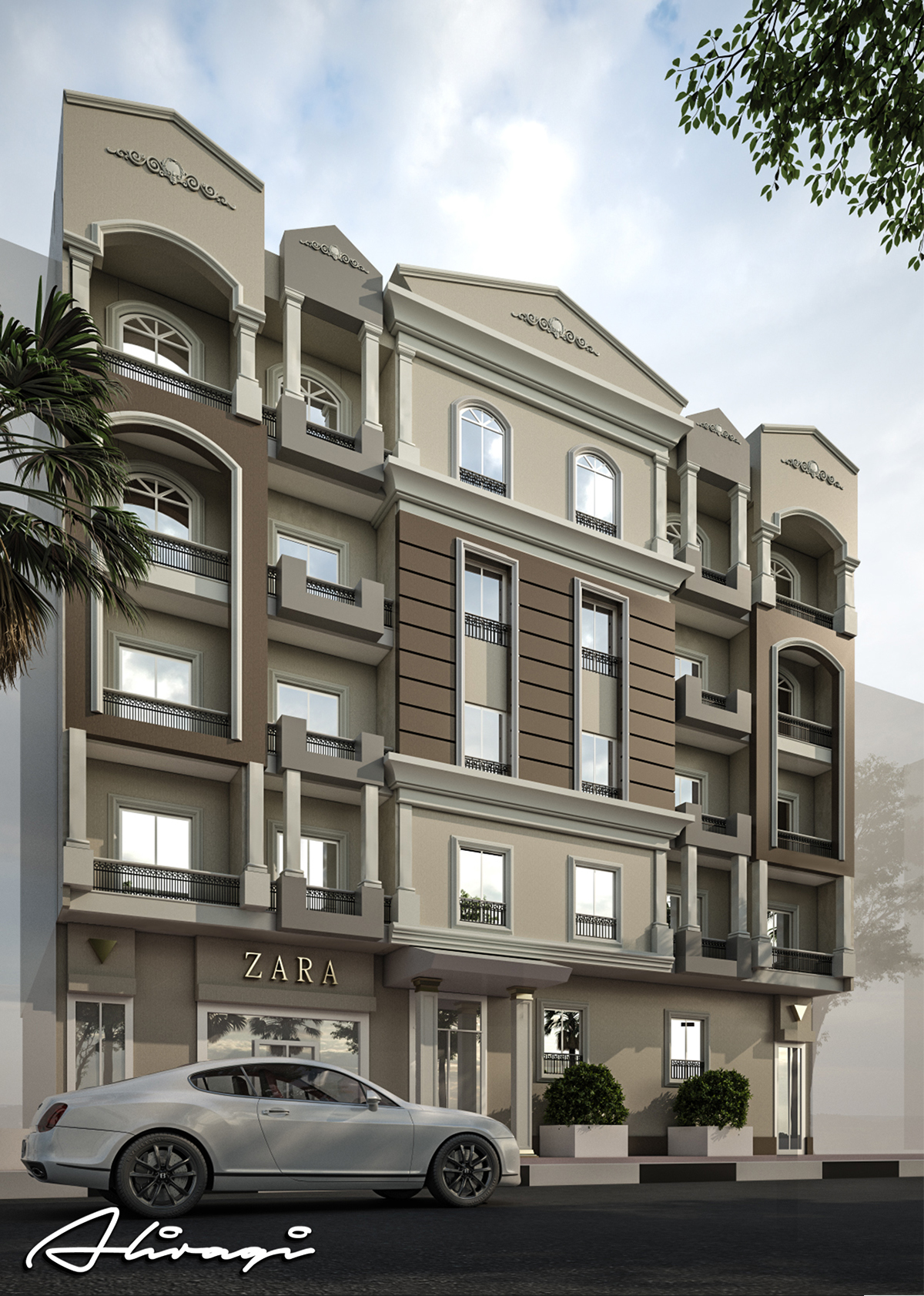 Classic exterior 3D Render apartment building