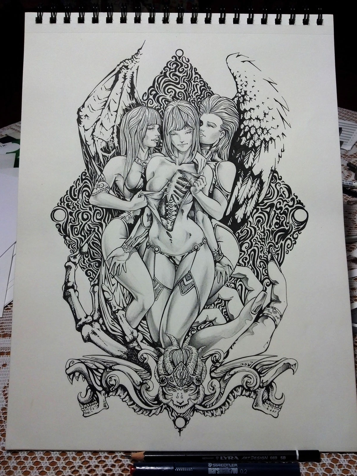 angel devil pencil sketch