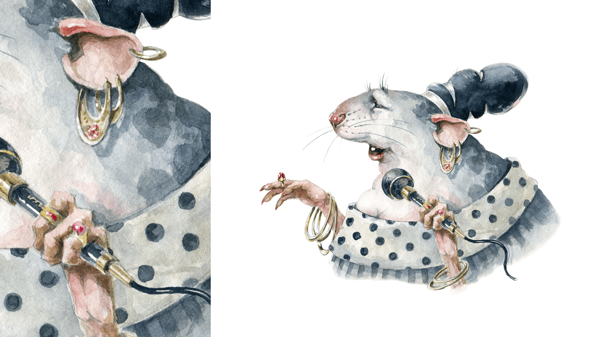 watercolor Rats Character music painting   hand-drawn Drawing  cartoon book illustration rat