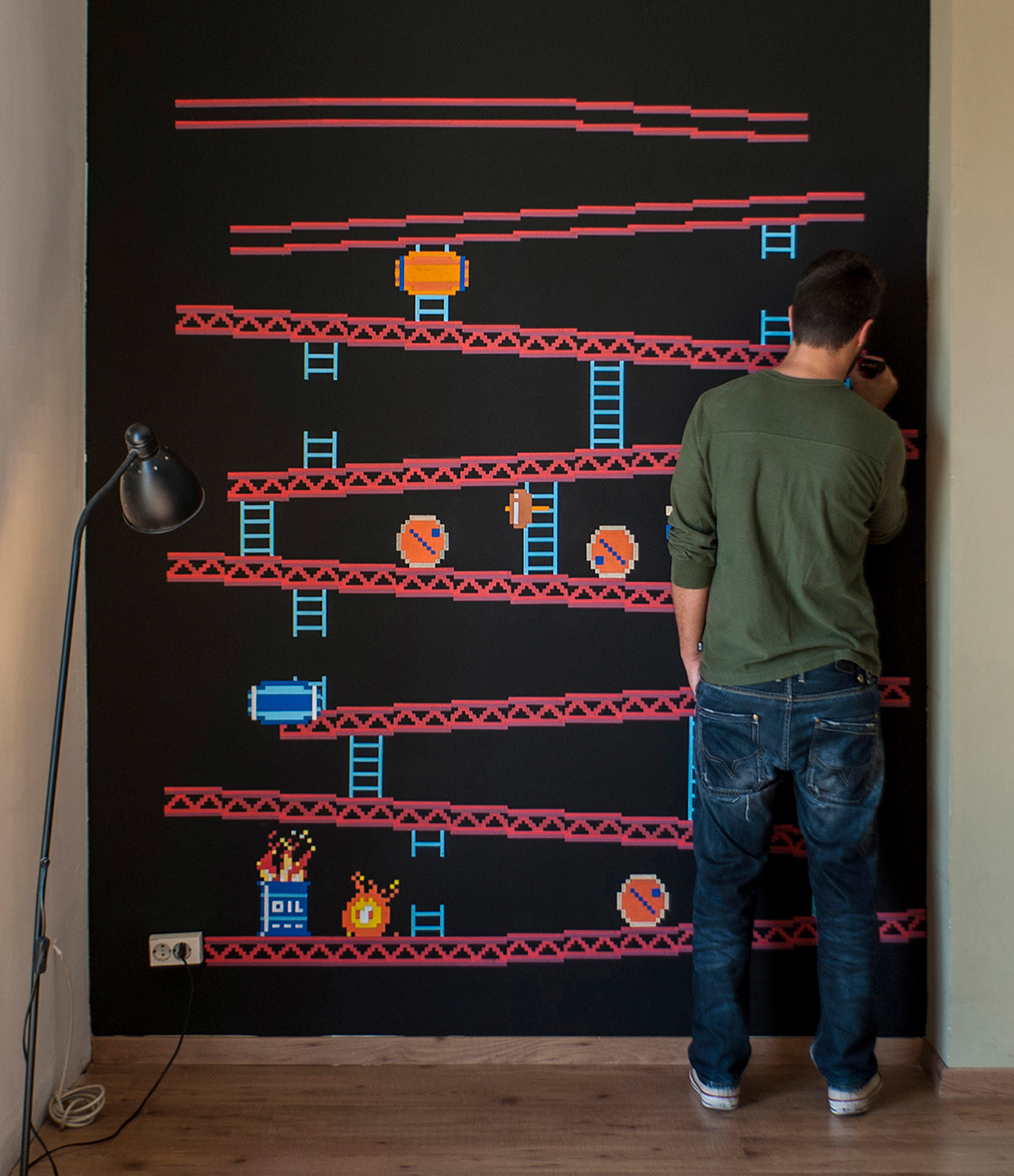 Super Mario Nintendo  arcade  1981  rotulador  Marker  posca  mural  wall  dibujo   draw  painting  pixel  pixelart