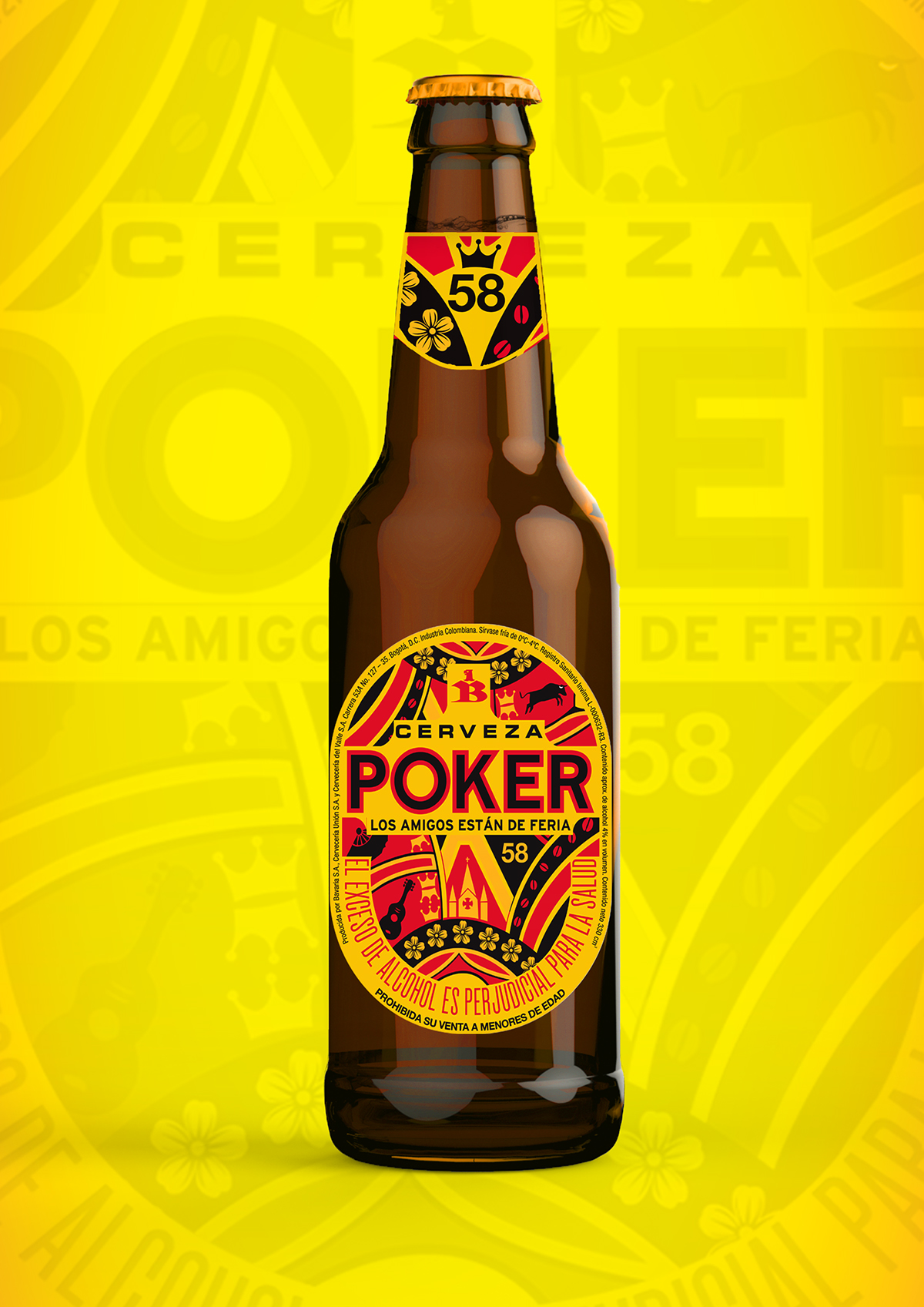 cristian camilo marin diseño visual etiqueta Label beer Poker Manizales gorotea colombia amarillo Icon cerveza yellow bottle cerveza poker