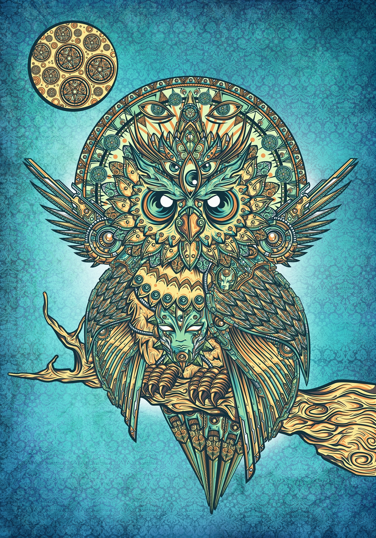 God owl dreams Threadless godowlofdreams shirtdesign tee owls psicodelic detail