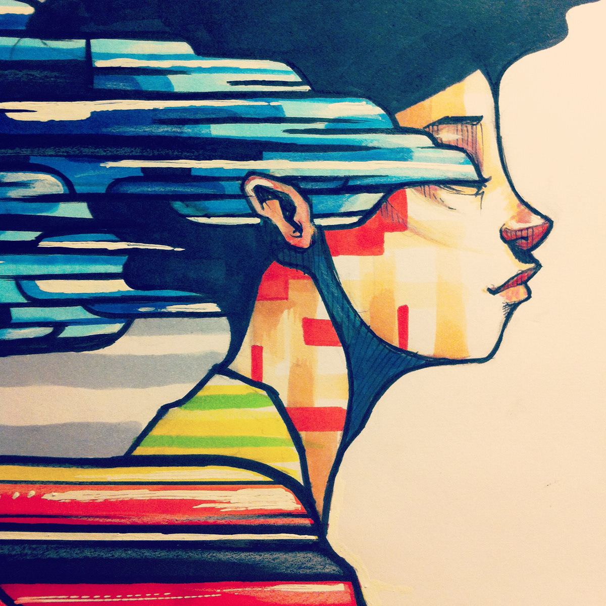 girl profile color colour lines pattern design graphicdesign Mural sketch Character Style stretch