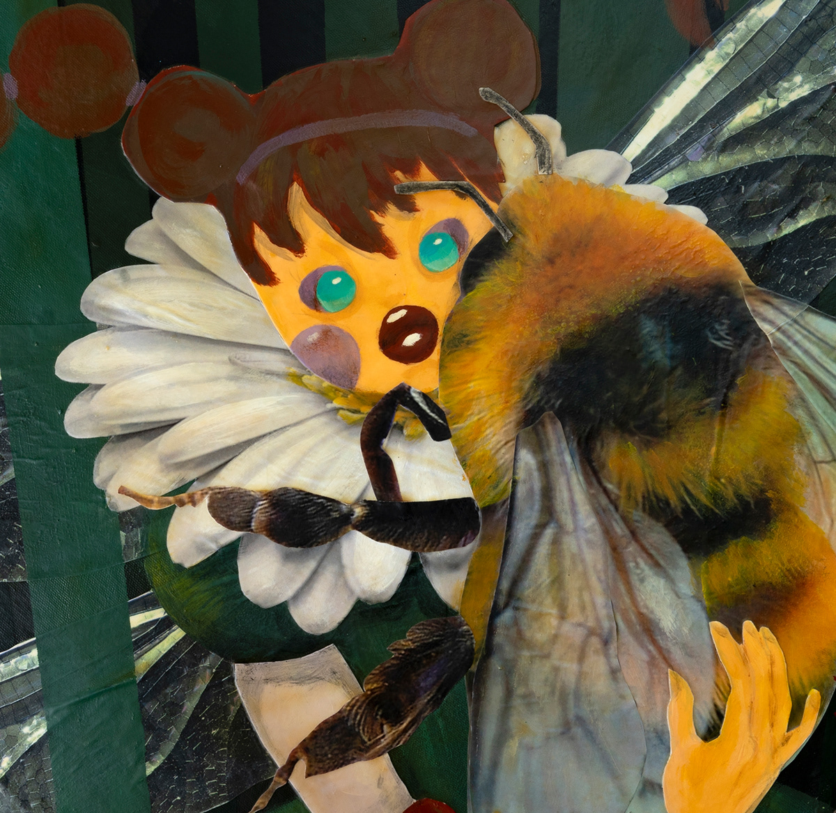 Bumblebee collage dragonfly wings fairy tale art layered art painting   popsurrealism Thumbelina