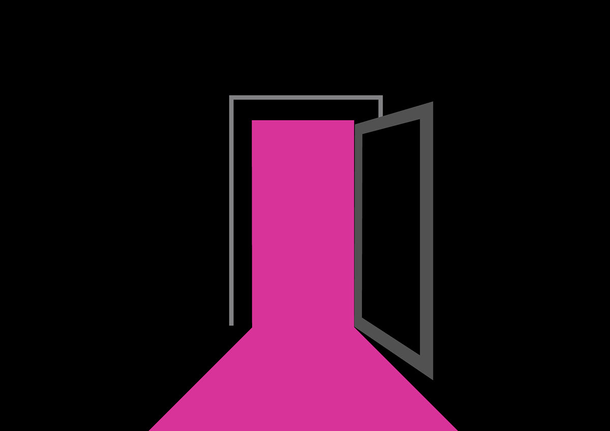 logo Unveiled magenta black ribbon door