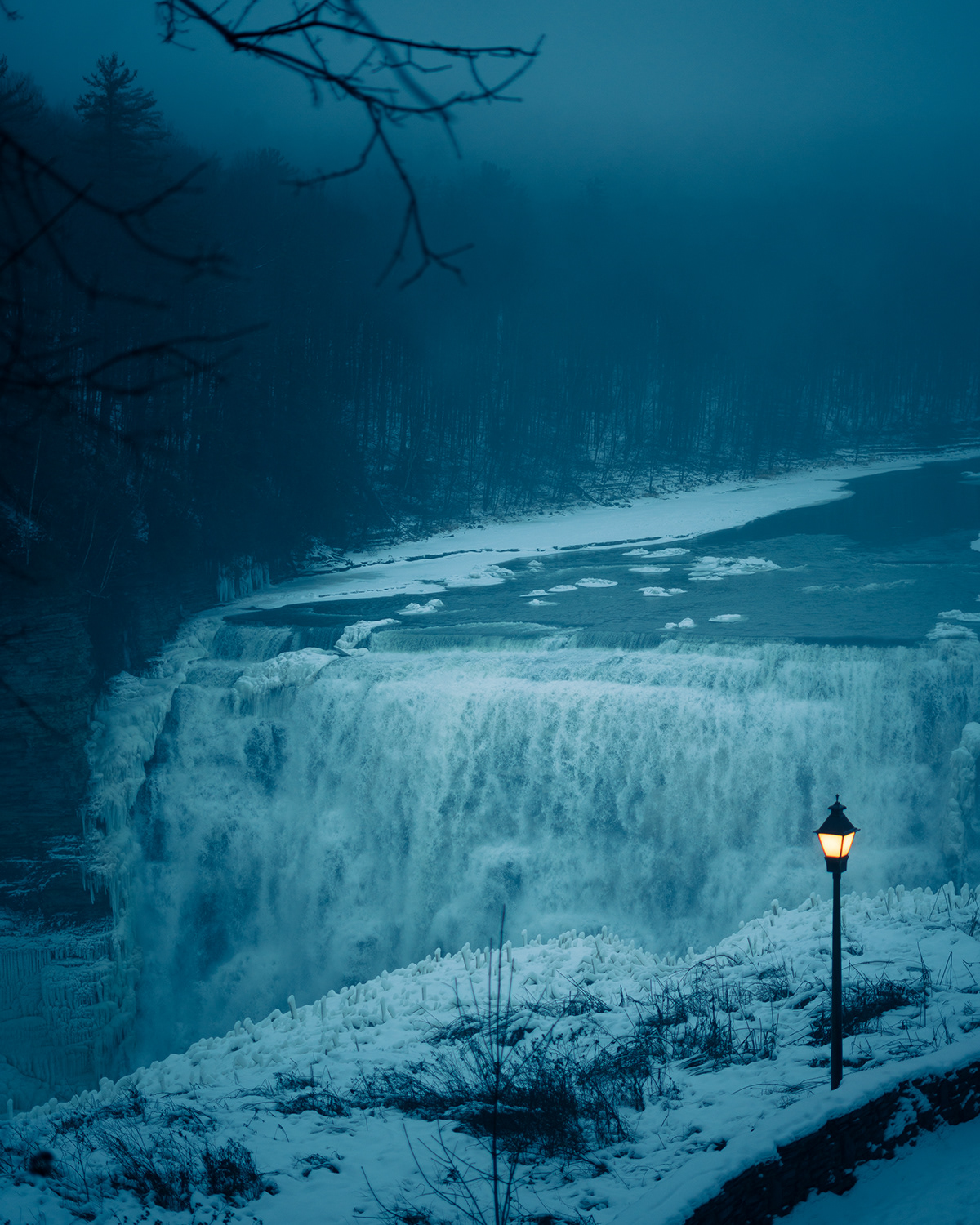 Letchworth New York waterfall Nature Landscape snow winter Photography  mist fog
