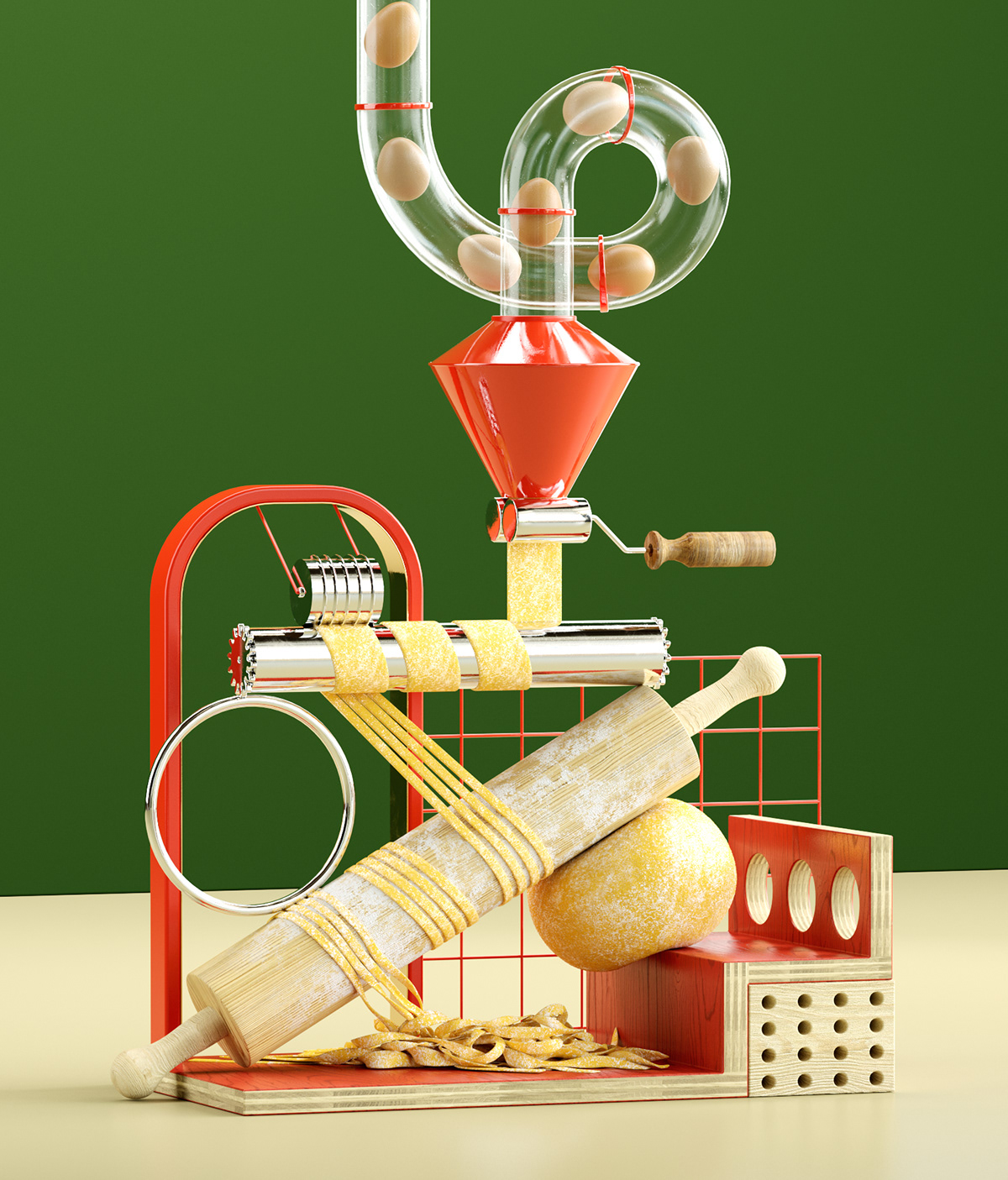 3D cinema4d design machine motion Pasta redshift Render tube wood