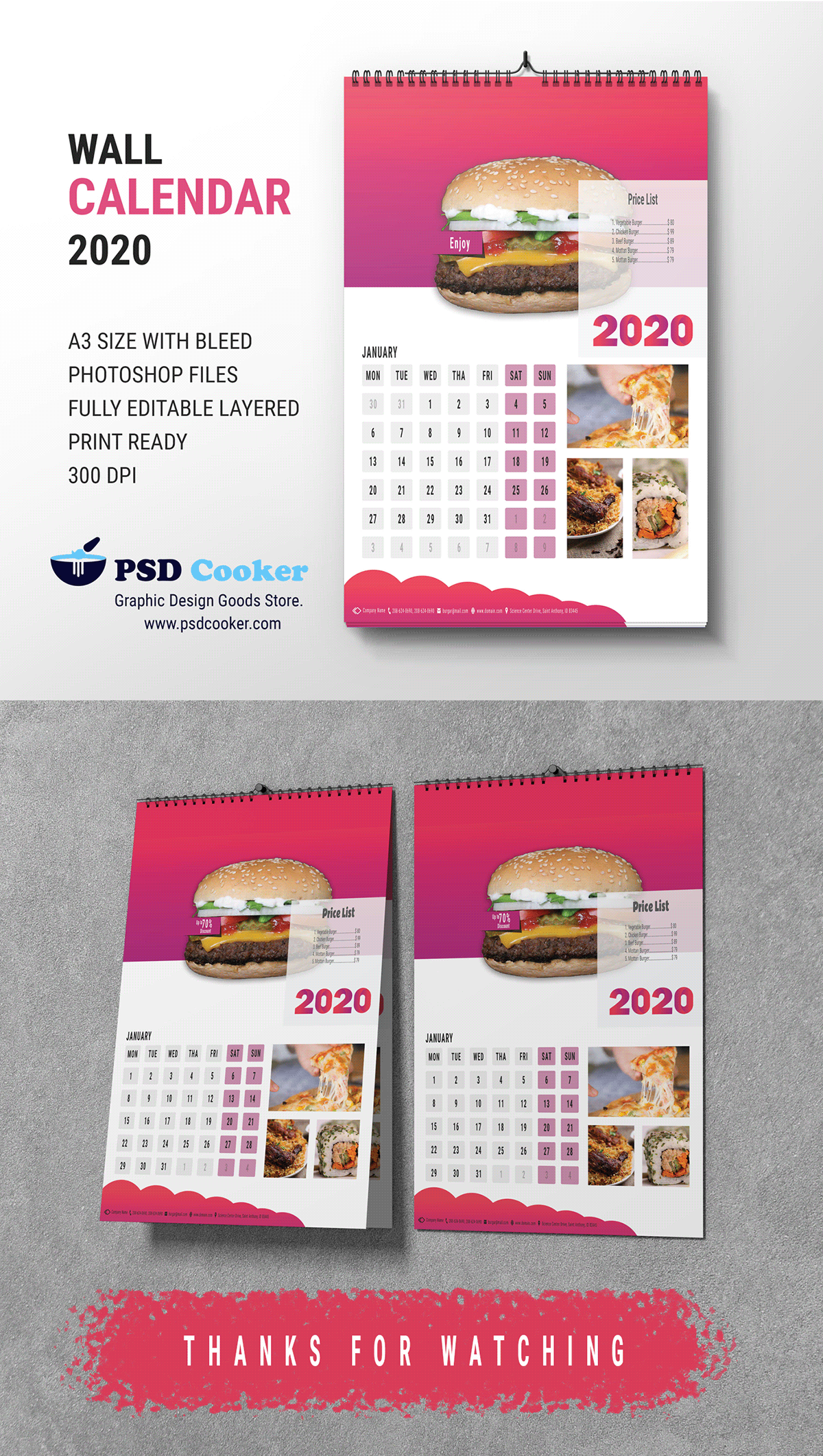 calendar Calendar2020 restaurant calendar desktop calendar wall calendar print design  Clean Desgin Food  color best calendar