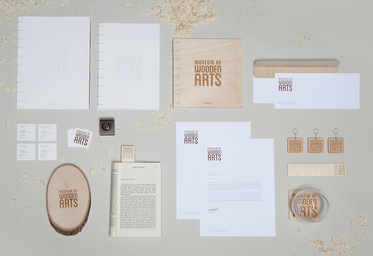 stamp emboss Stationery wood museum brochures Logotype identity Business Cards engraving logo graphic design  coptic binding
