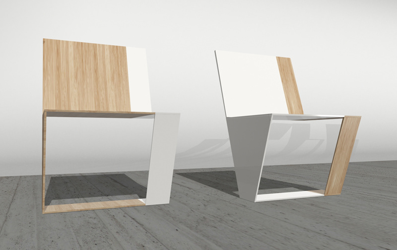 βιομηχανικές σχέδιο καρέκλα ξύλο λευκό  μαύρος ελάχιστος γραμμή κάθισμα πρότυπο 3dmodeling matina papazaxaria