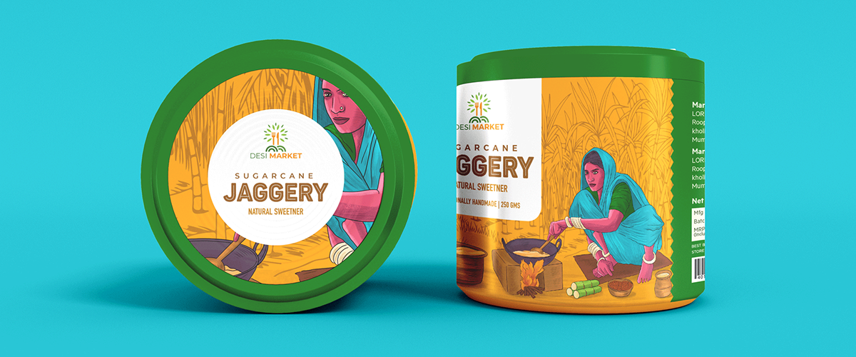 Packaging packaging design illustrated packaging Food Packaging jaggery indian village India village the fourth face HIndu women