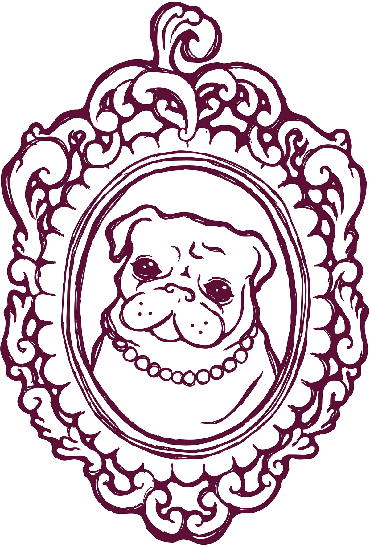 Pug  Princess   victorian frame  frame  dog  puppy  Cute Milwaukee  wisconsin t-shirt  apparel graphics  fashion  MIAD hand drawn