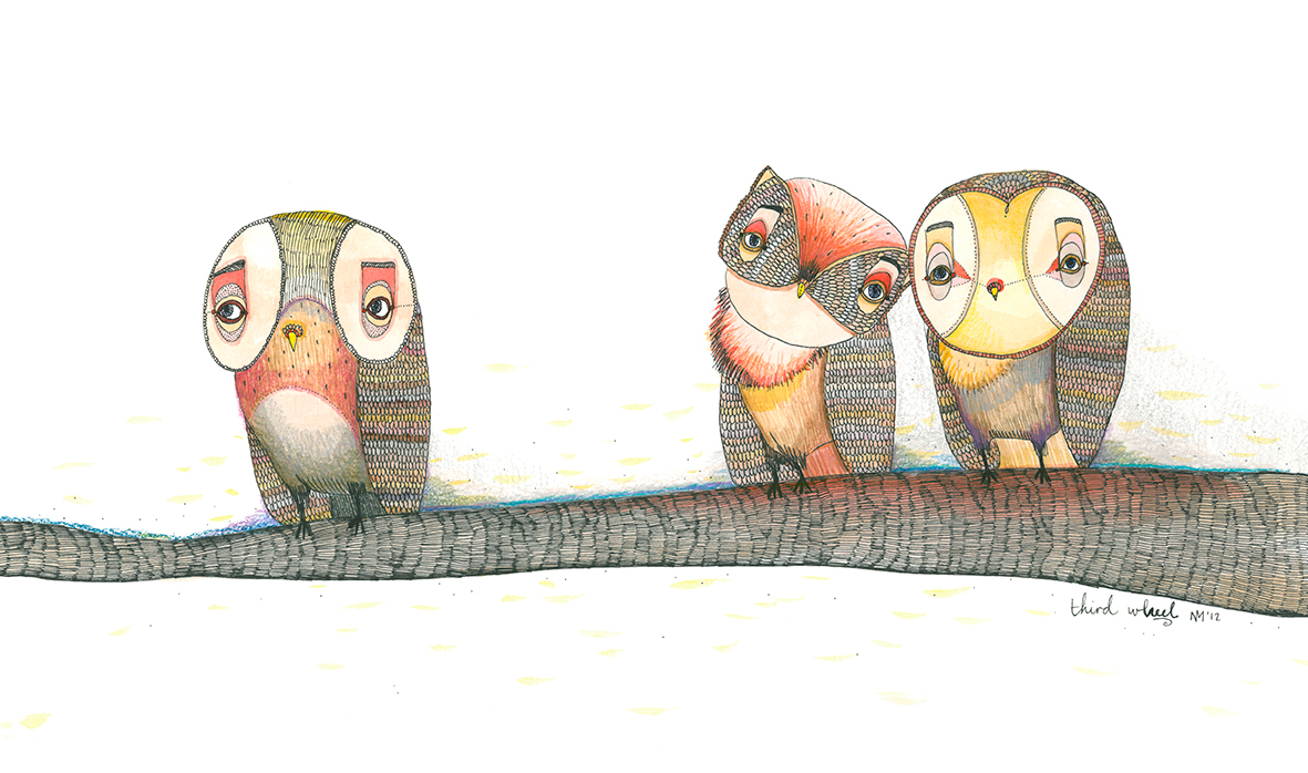 art Illustrator owls feathers owl watercolour pen paper giclee Fine Art Print