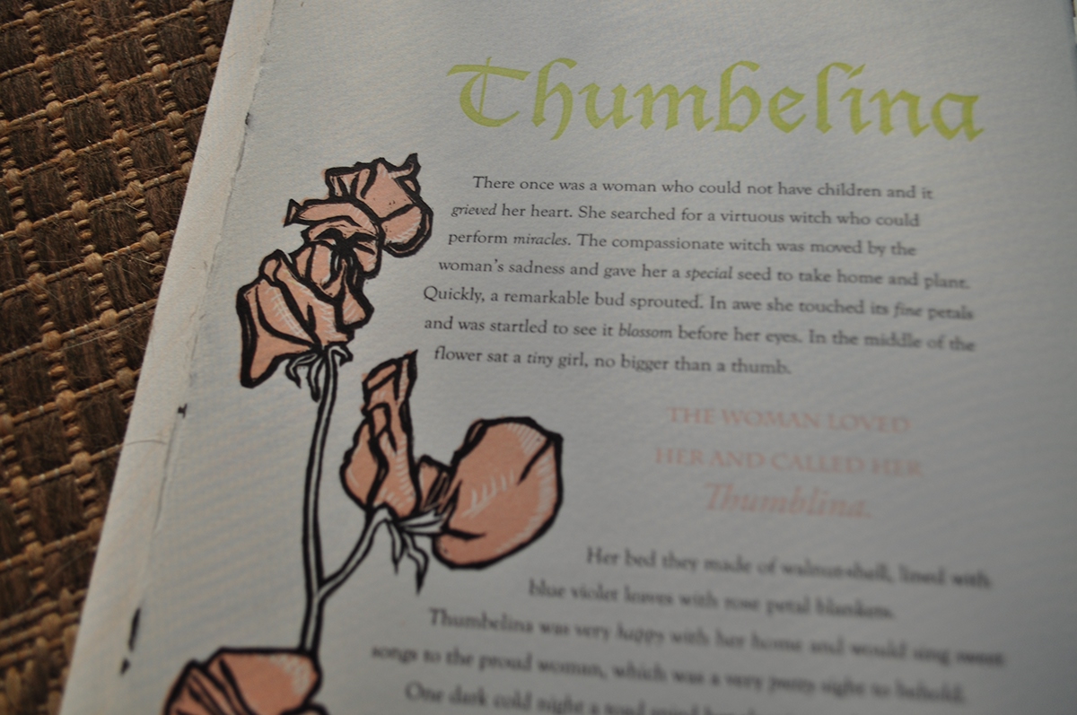 letterpress Thumbelina feather flower