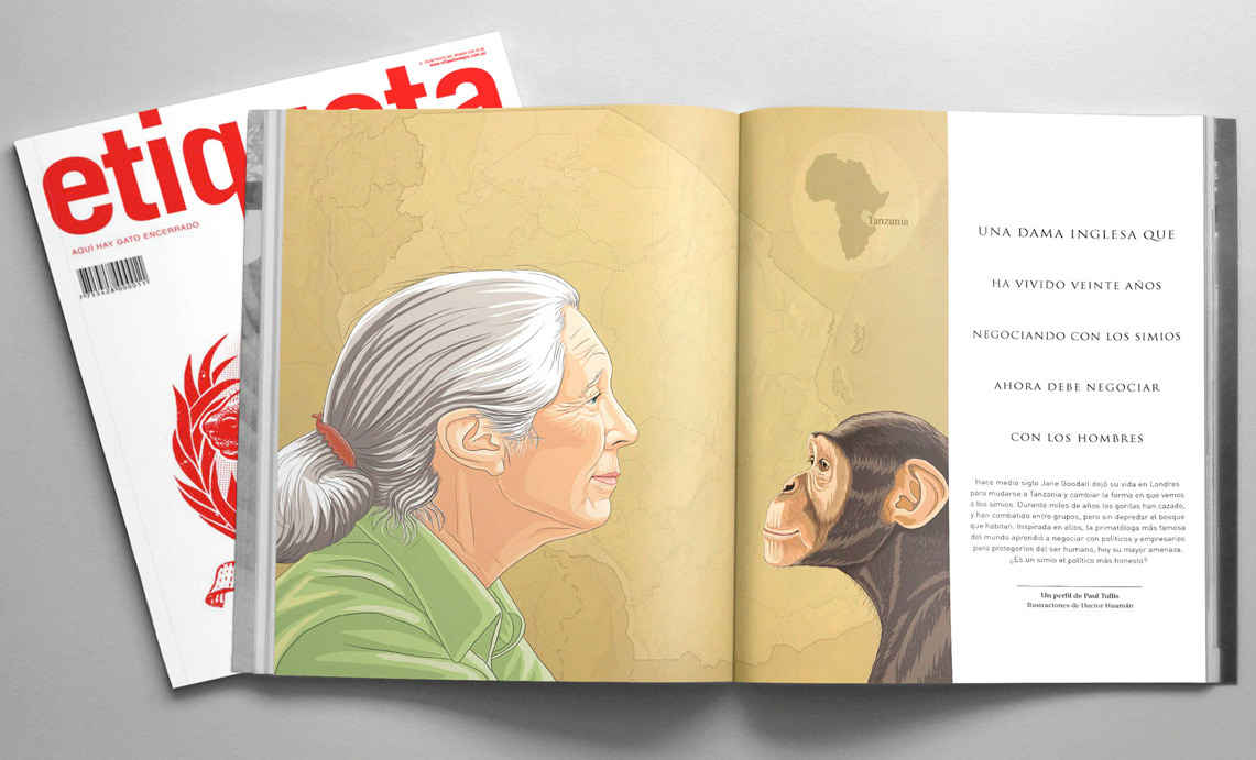 diseño Diseño editorial ilustracion arte digital ILLUSTRATION  dibujo Drawing  digitalart design Jane Goodall